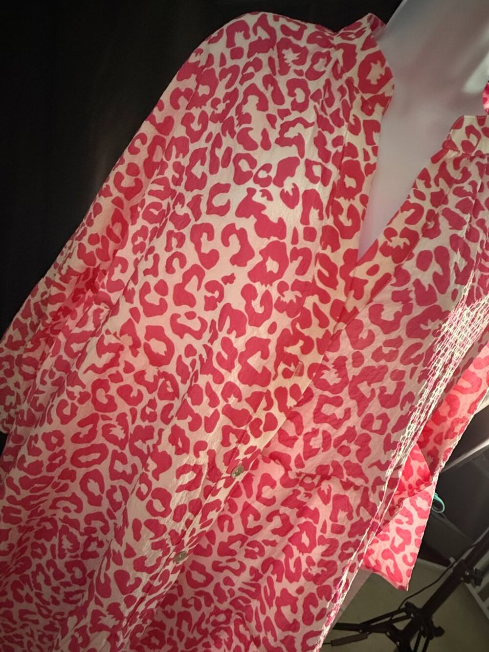 Pink and Light Pink Animal Print Lightweight Midi Dress (Lg)
